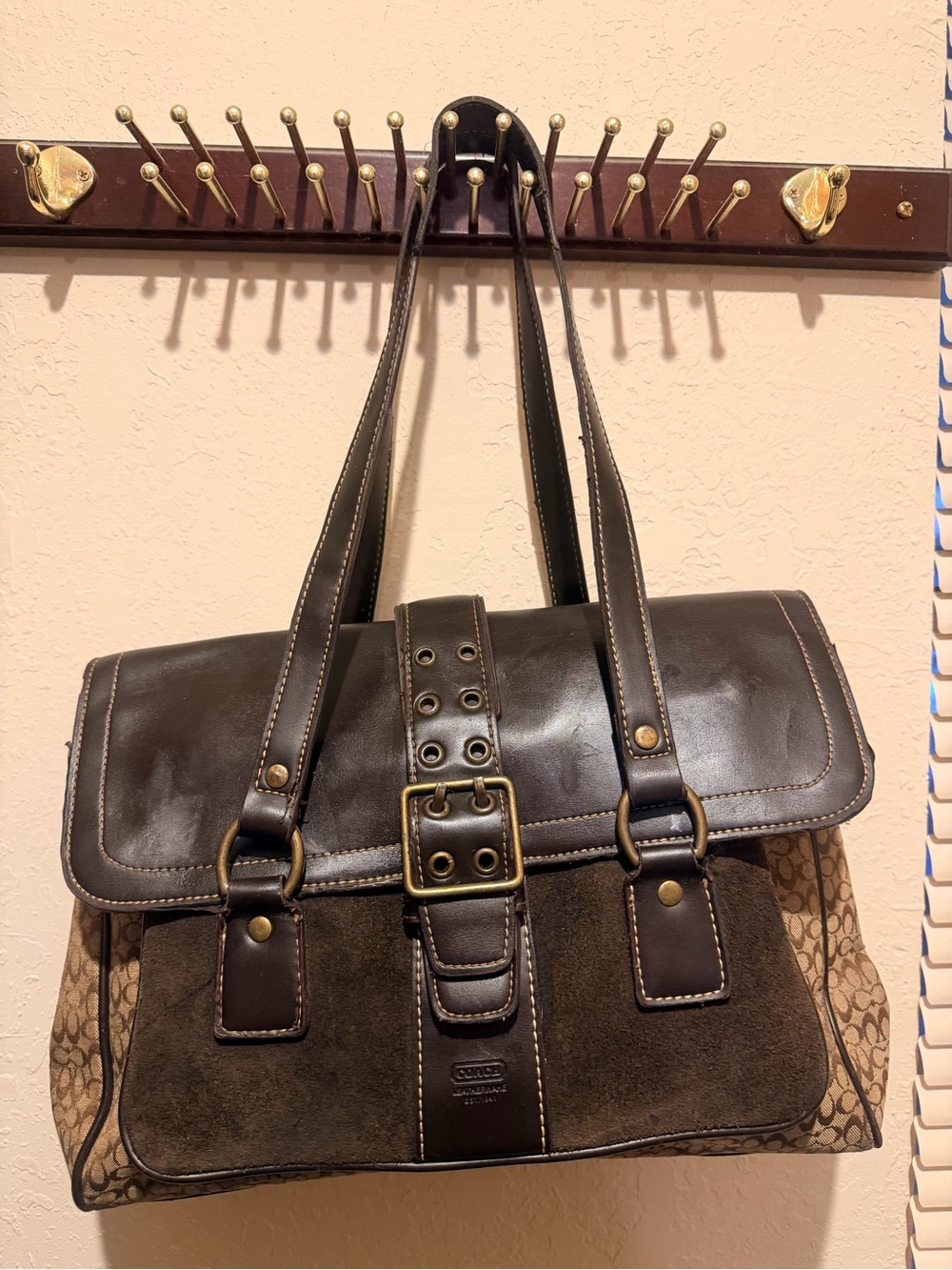 Coach Brown Leather & Signature Canvas Messenger Tote